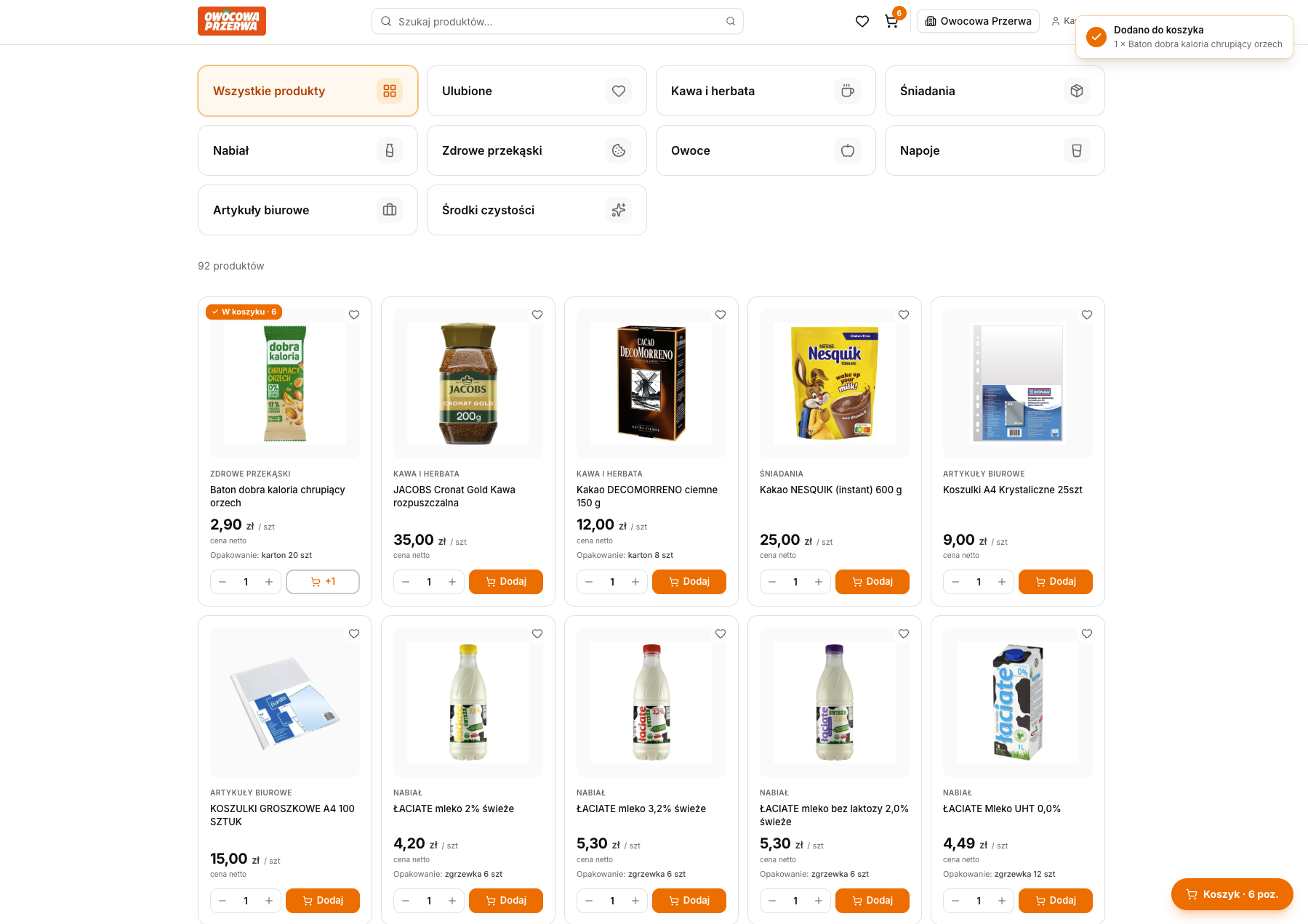 Platforma B2B Owocowa Przerwa — katalog produktów dla biura w Trójmieście